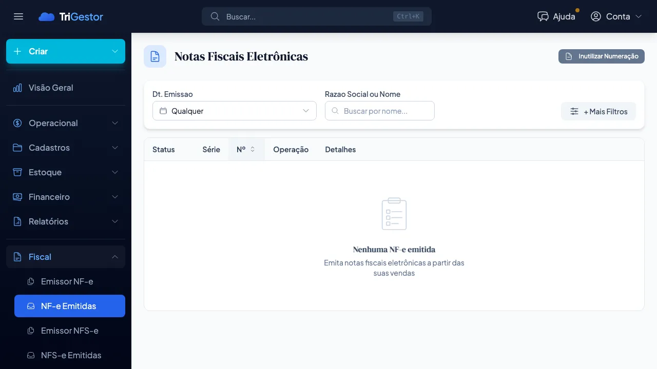Tela de listagem de NF-e emitidas no TriGestor