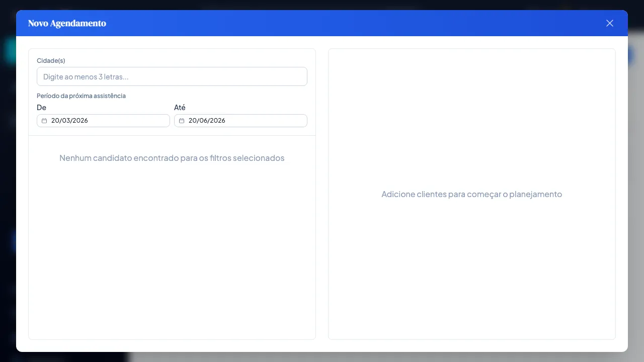 Modal de criação de novo agendamento no TriGestor